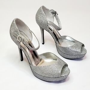Touch of Nina Silver Strappy Platform Heels